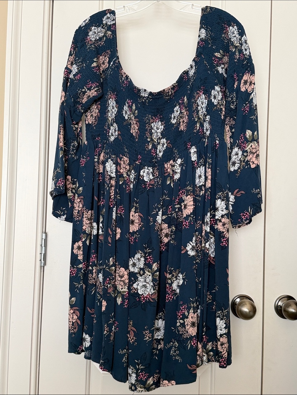 torrid Navy Floral Long Sleeve off the shoulder Bell Sleeve Dress